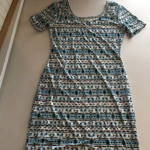 Mudd Junior White Blue Black Geometric Design Short Sleeve Dress Size L